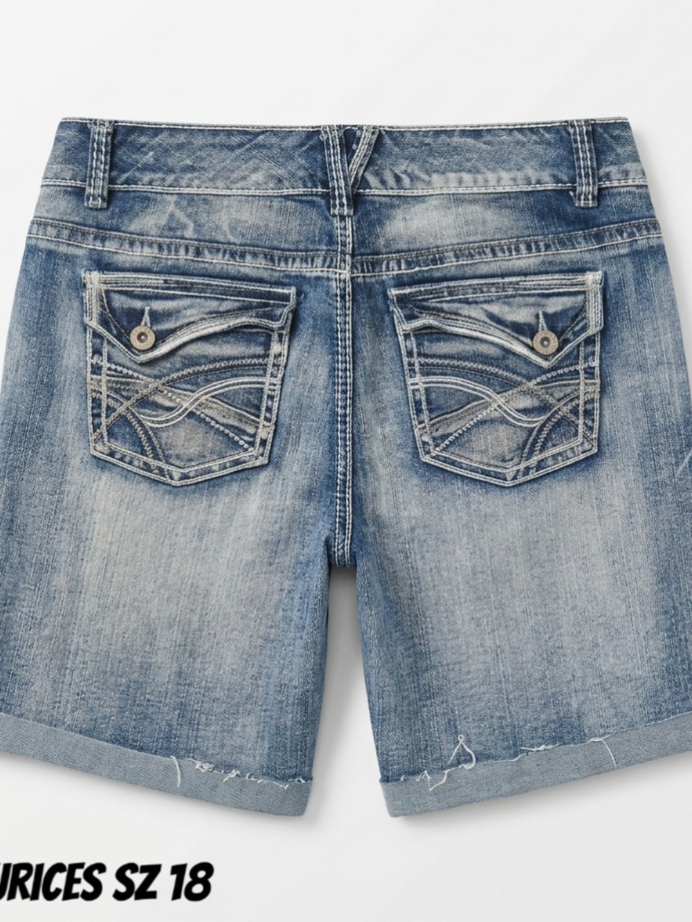 Maurices Light Blue Denim Embroidered Pocket Shorts
